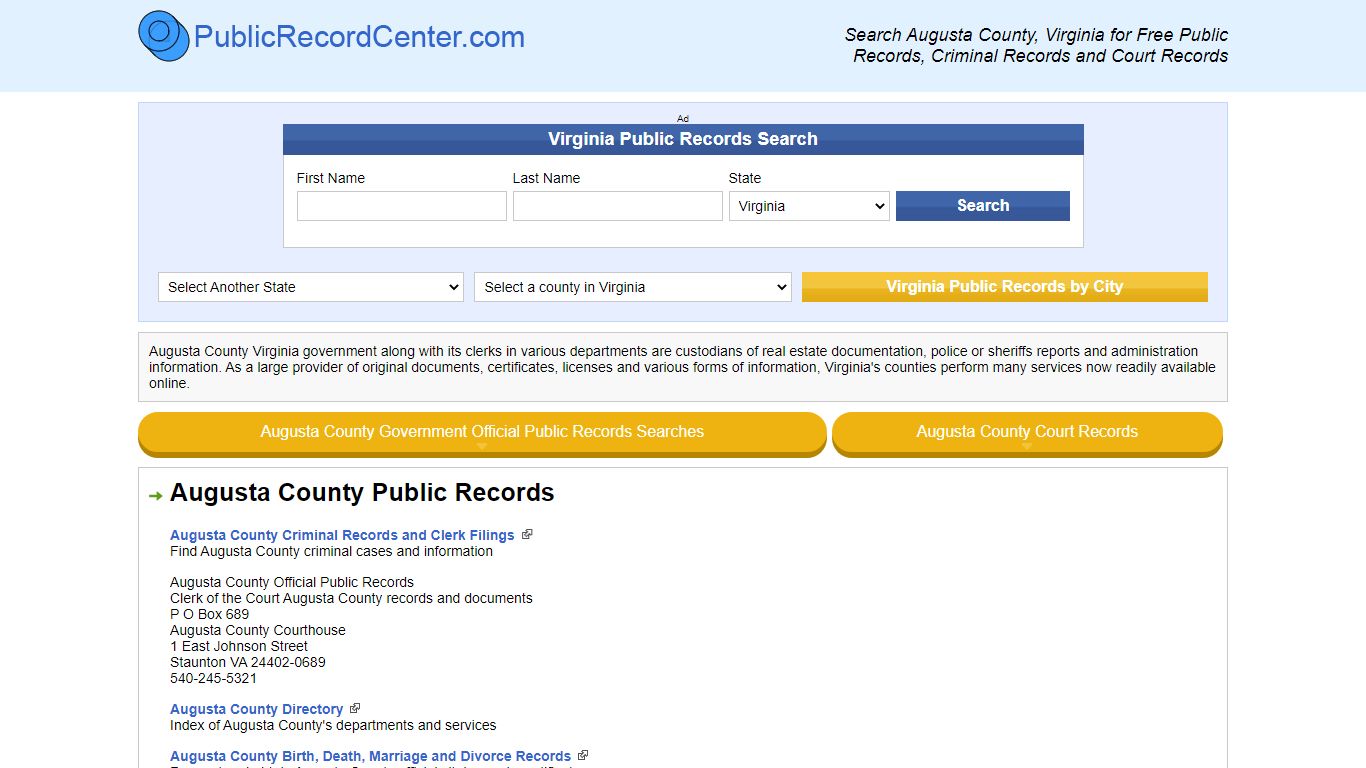 Augusta County Virginia Free Public Records - Court ...